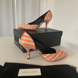 NIB Dries Van Noten Orange Chevron D’Orsay Pump